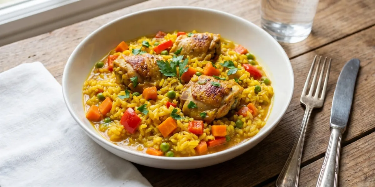 Receta de arroz con pollo al azafrán, rápida y fácil para toda la familia